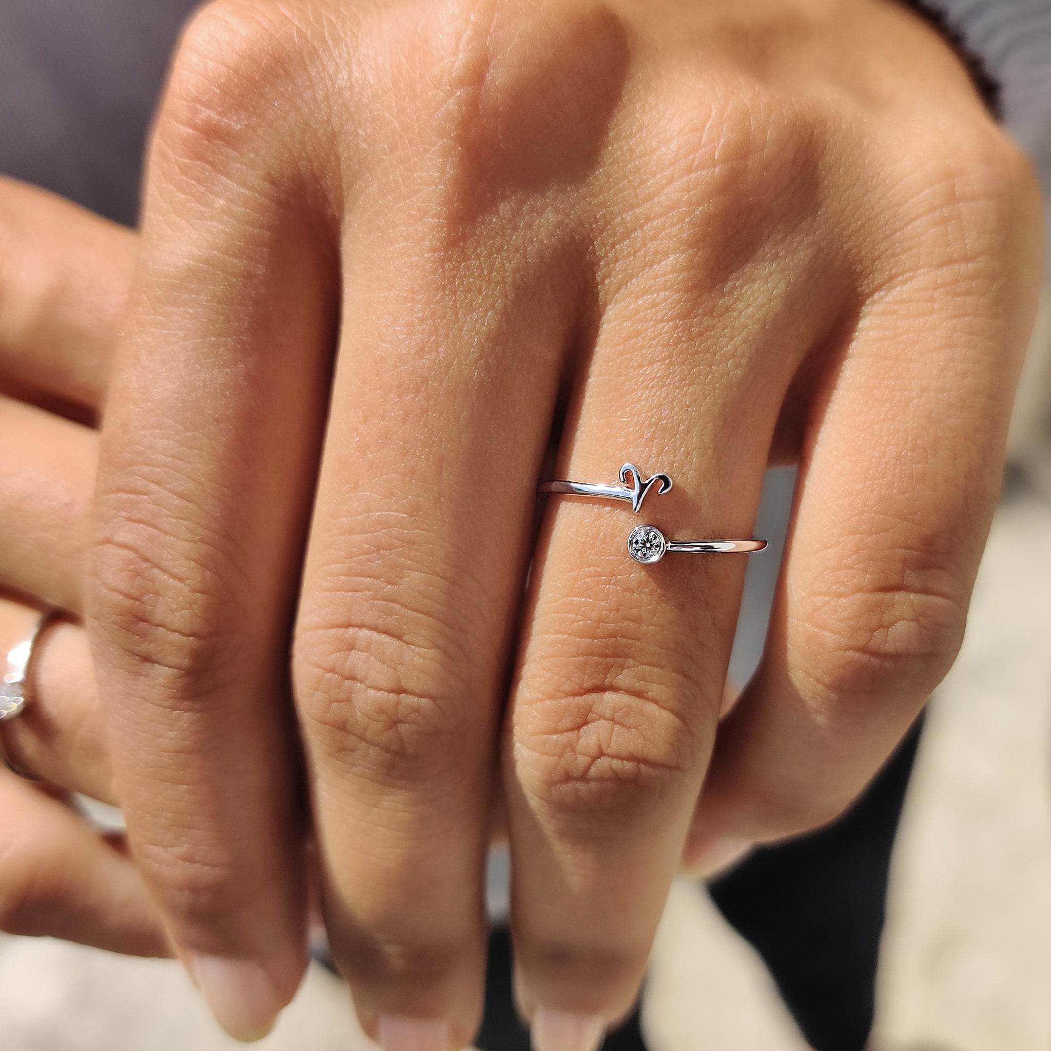 Round Moissanite Band With Aries Zodiac Symbol Secondary image