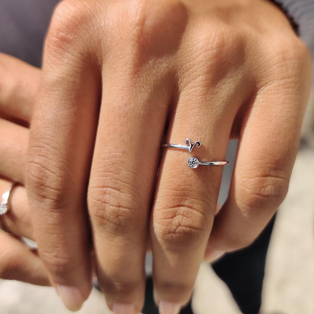 Round Moissanite Band With Aries Zodiac Symbol