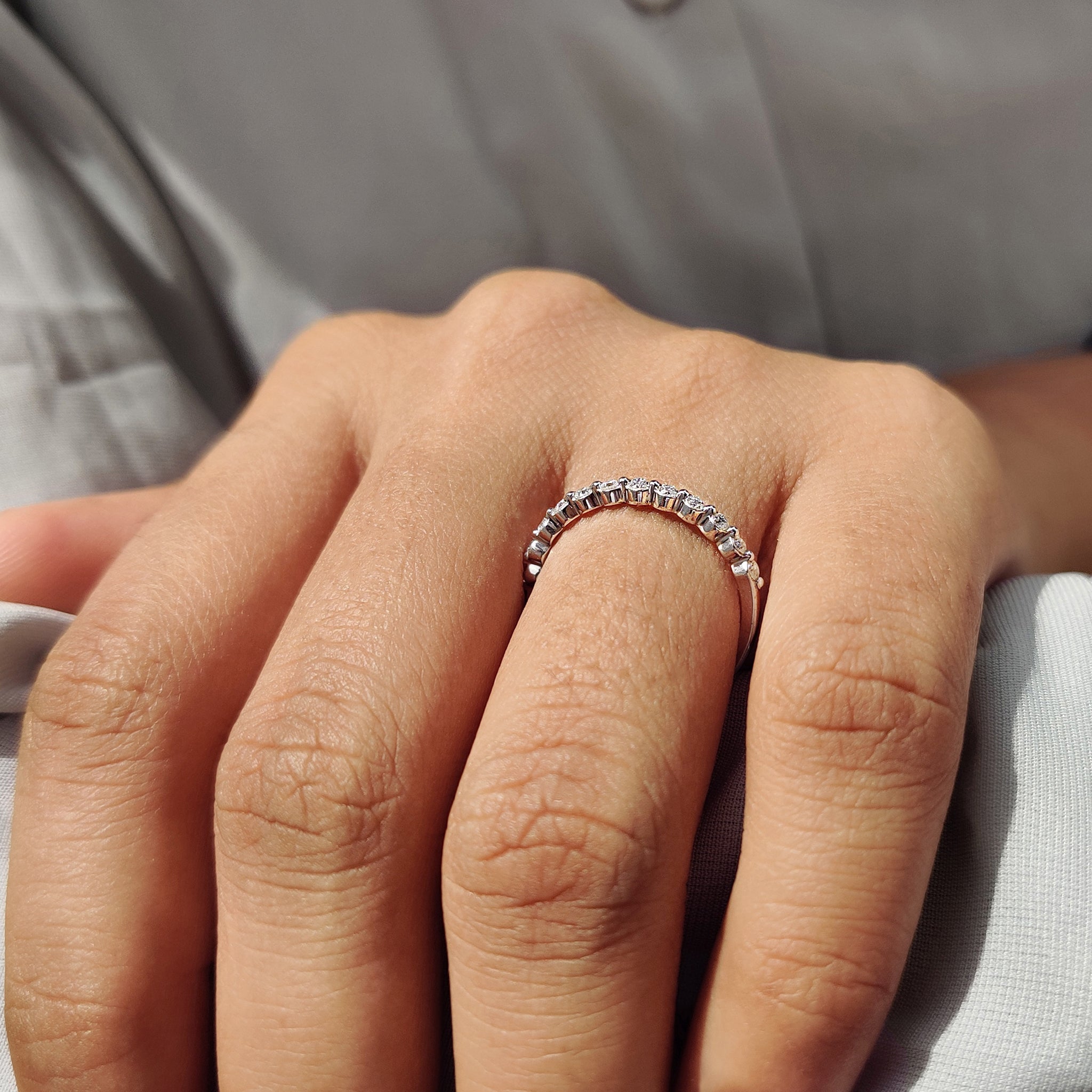 Round Cut Moissanite Shared Prong Wedding Band