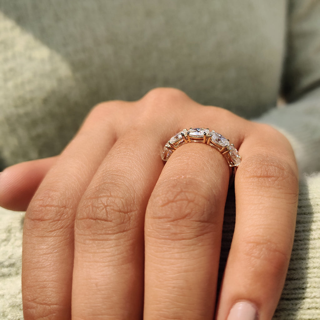 Five Stone Wedding Band In Oval Cut Moissanite