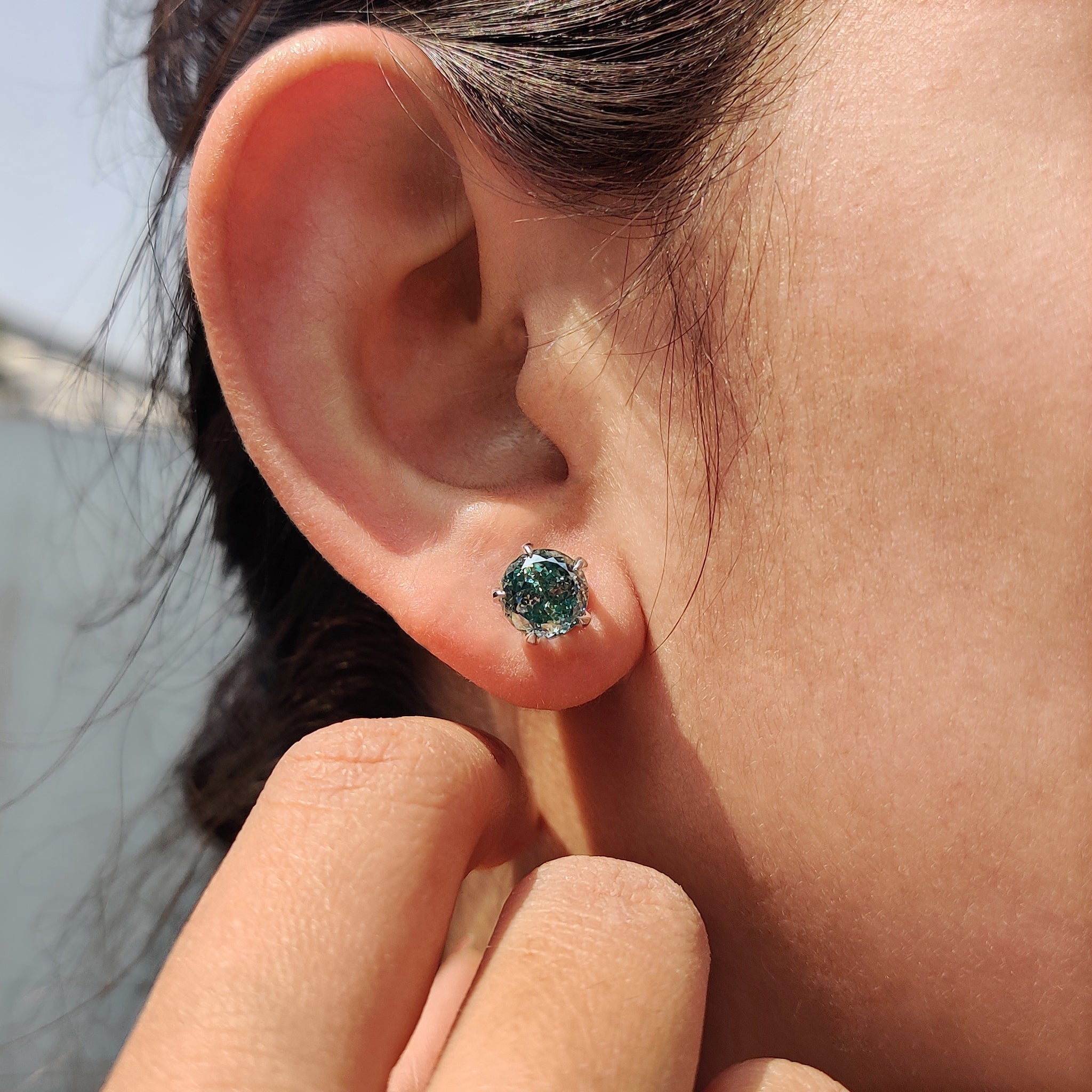 Portuguese Cut Cyan Blue Moissanite Earrings