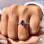 Royal Dark Blue Oval Cut Cathedral Setting Ring