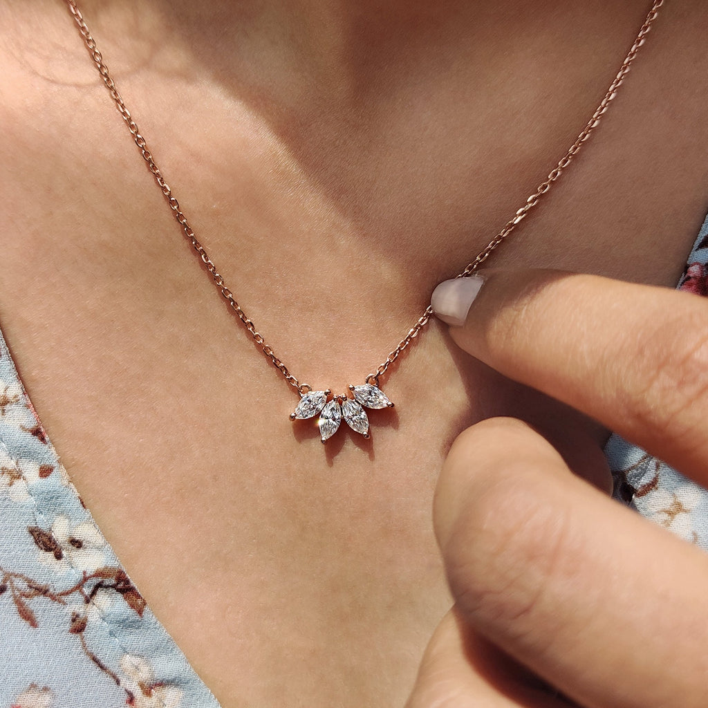 Arc Marquise Moissanite Pendant In Four Stone Design