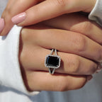 Halo Setting Black Gold Emerald Ring