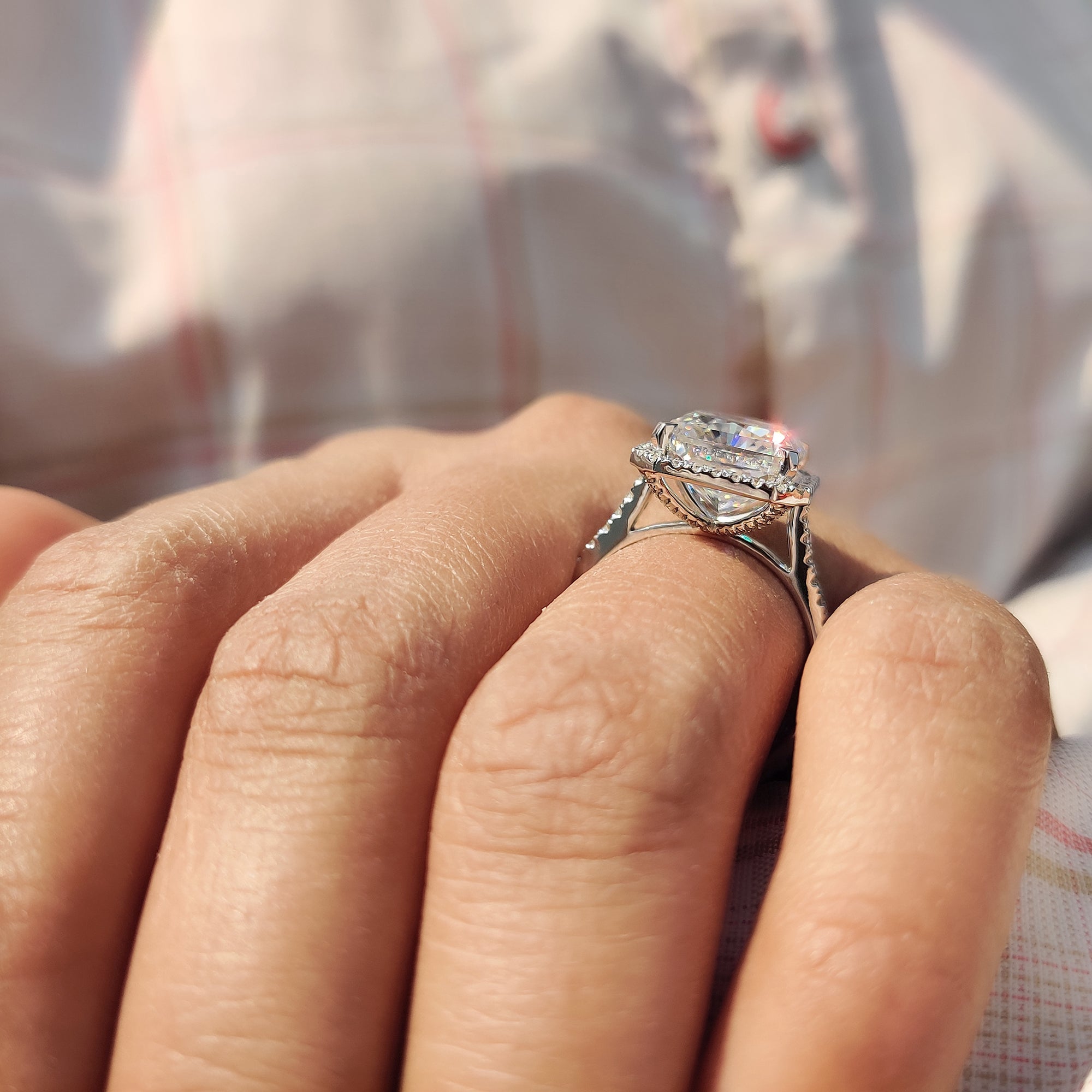 Radiant Cut Moissanite Ring in Cathedral Setting Style