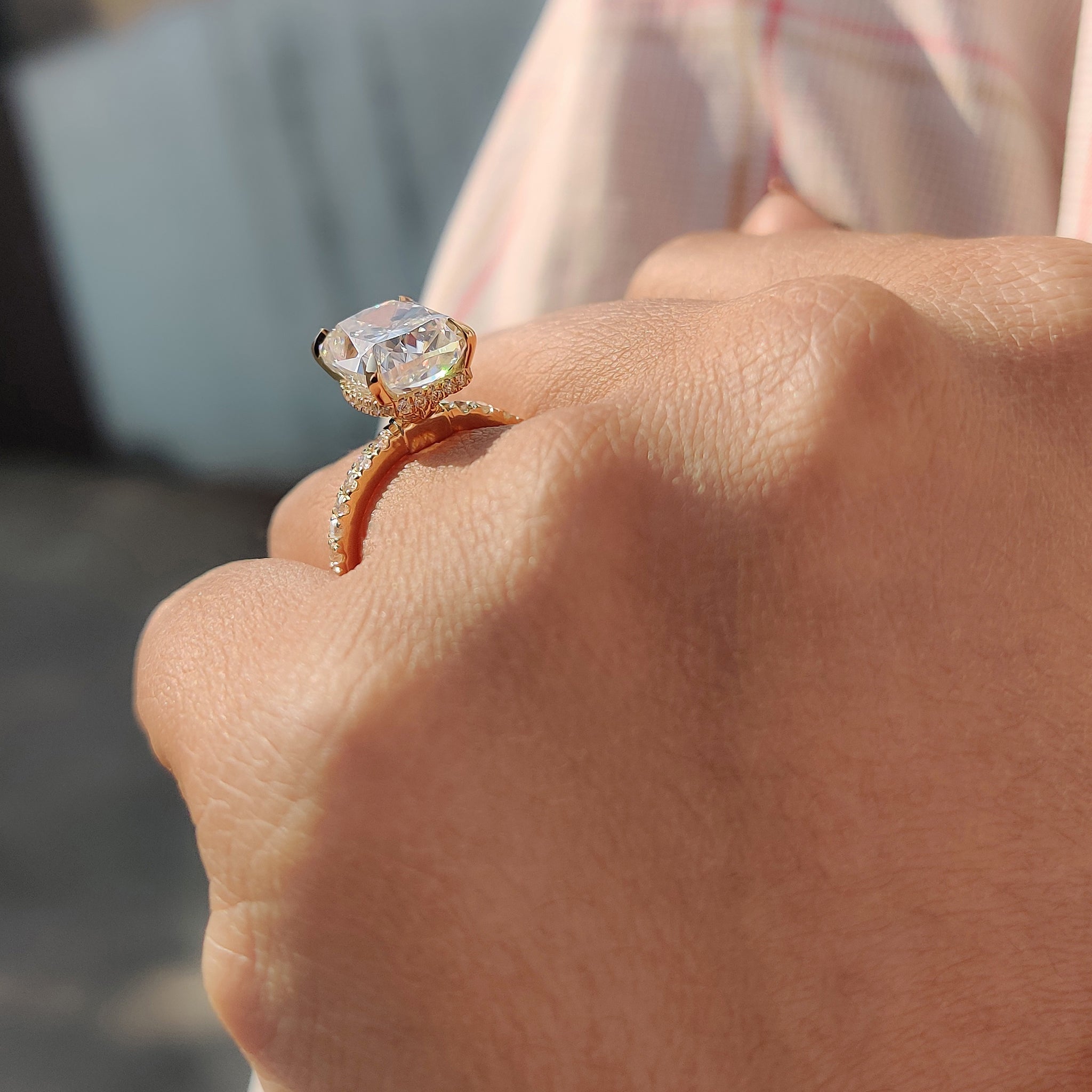 Elongated Cushion Engagement Ring In Pave Setting