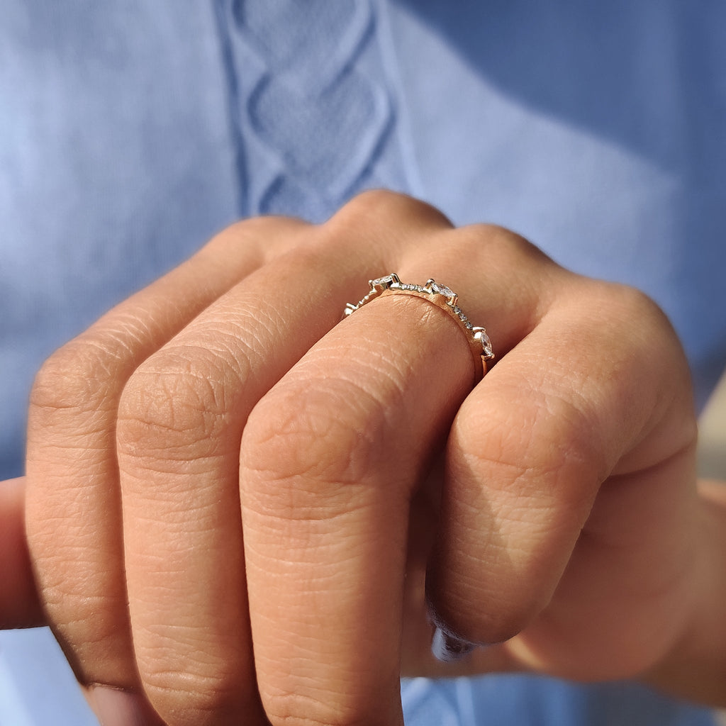 Marquise And Round Diamond Wedding Band In Half Eternity