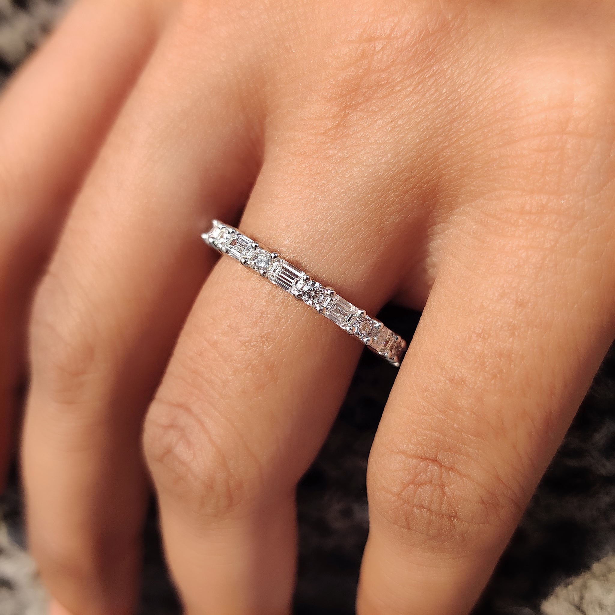 Diamond Eternity Band White Gold With Emerald and Round Cut