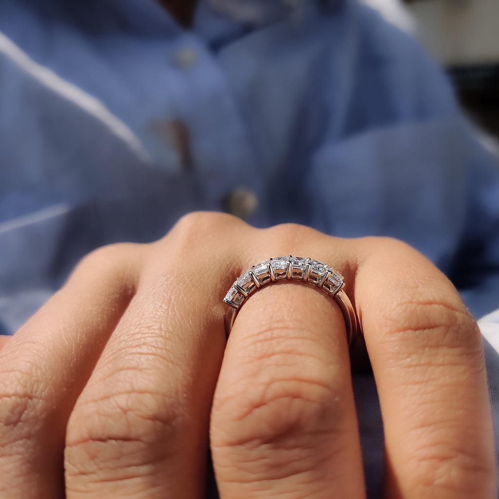 7 Stone Emerald Cut Diamond Wedding Band