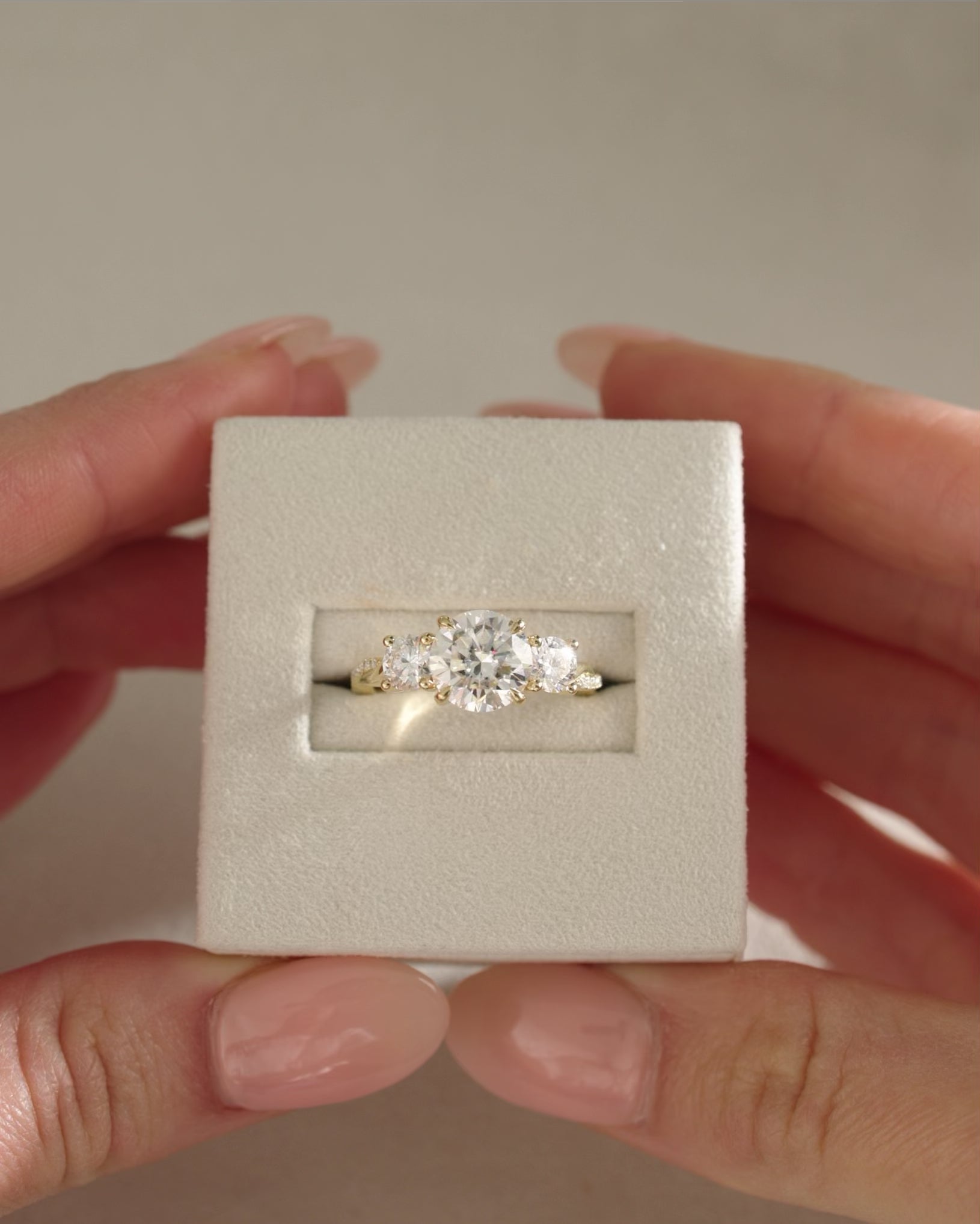 1.80-3.80 CT Round Cut Lab Grown Three Stone Engagement Ring