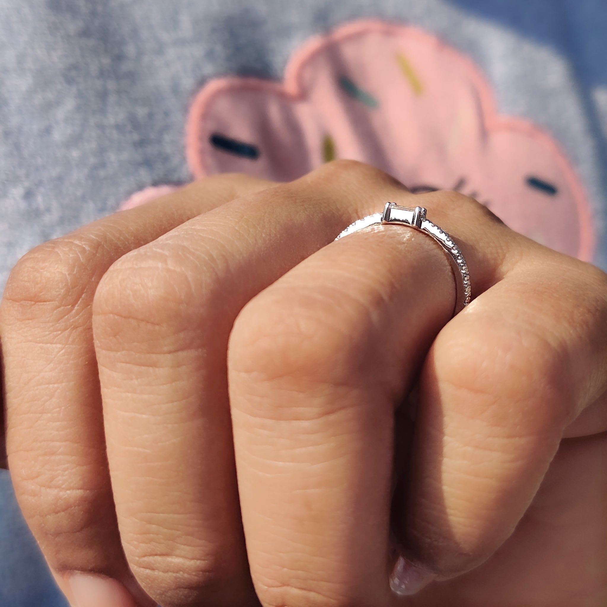Round And Baguette Diamond Band In Half Eternity Style
