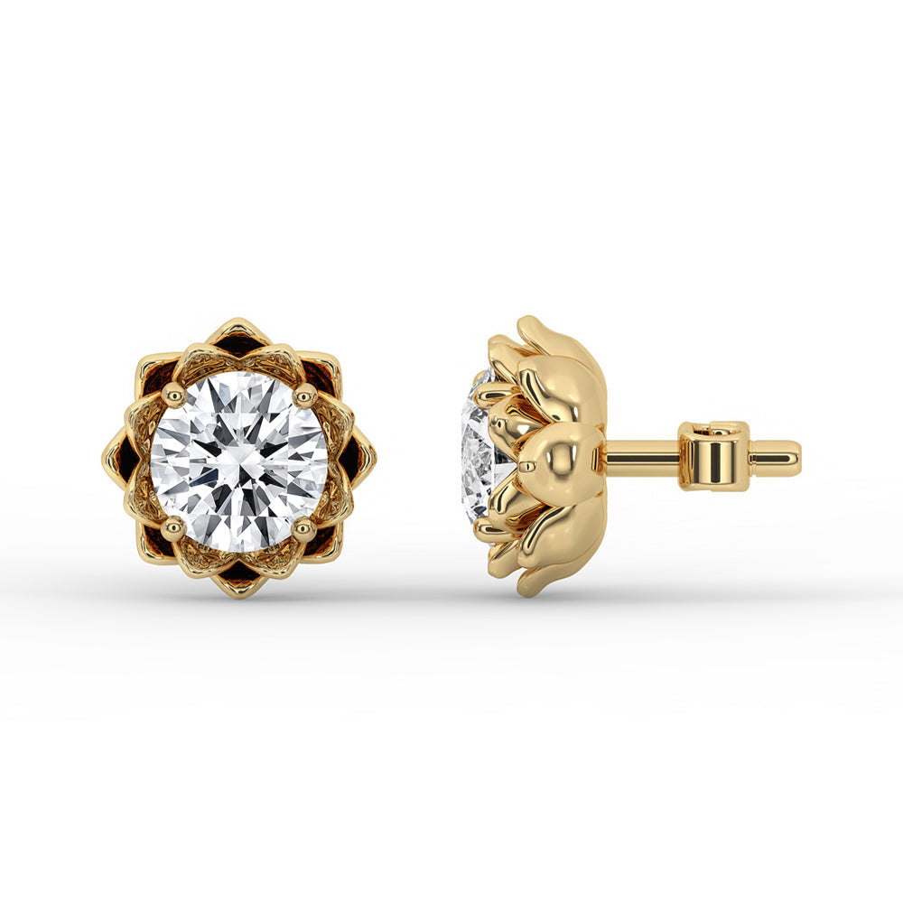 Flower Earrings With Round Cut