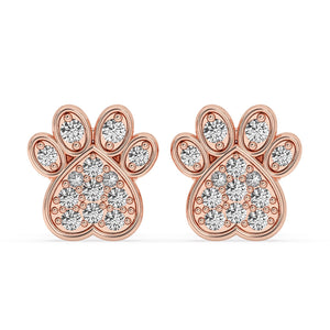 Dog Paw Earrings In Round Cut Diamond