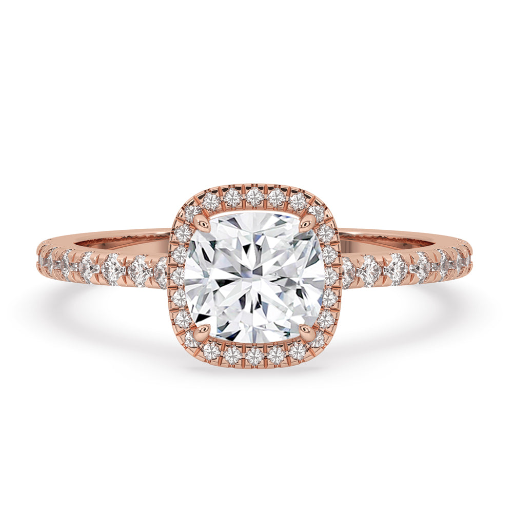 Cushion Halo Engagement Ring With Pave Band Main image