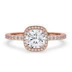 Cushion Halo Engagement Ring With Pave Band