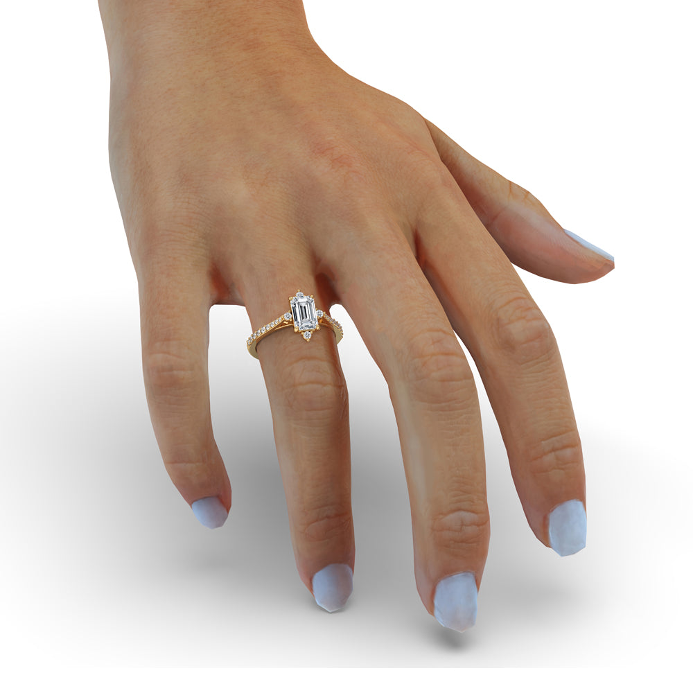 Unique Engagement Ring - Emerald With Round Side Stones