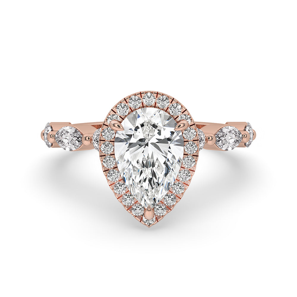Diamond Pear Engagement Ring In Side Stone Setting