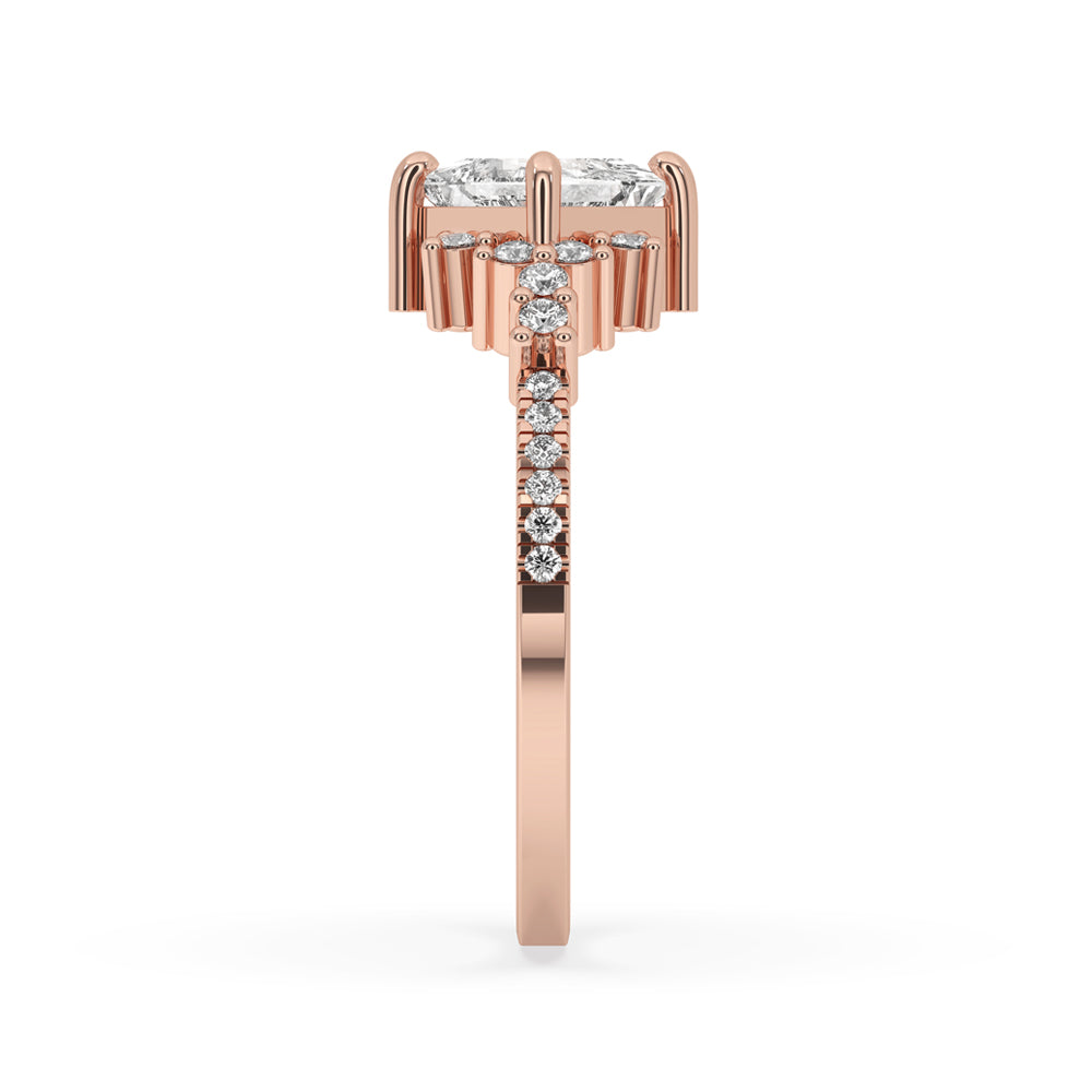 Two Carat Princess Cut Diamond Engagement Ring in Rose Gold