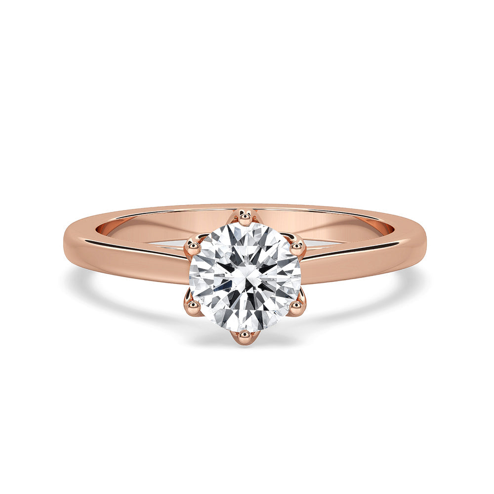 Round Cut Diamond Ring With 6 Prong Setting in Gold Main image
