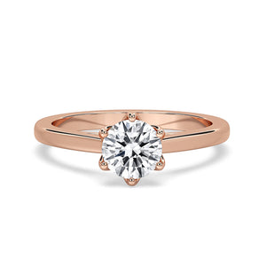 Round Cut Diamond Ring With 6 Prong Setting in Gold
