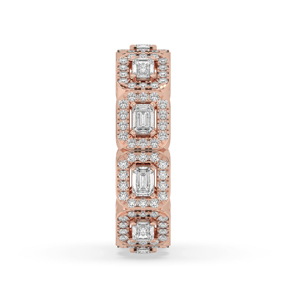 Emerald Cut Eternity Band - Halo Inspired Design