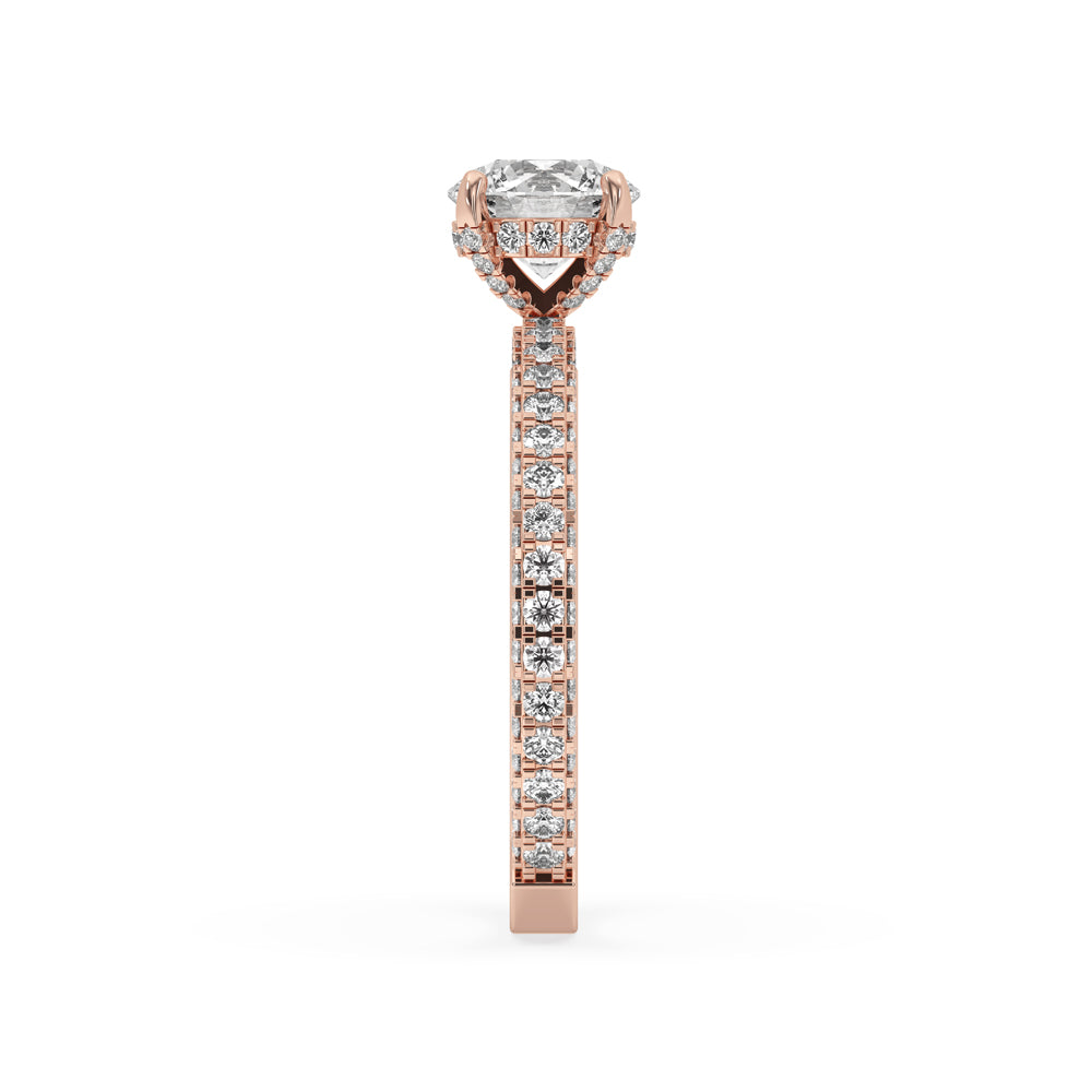 Round Cut Hidden Halo Engagement Ring with Pave Setting