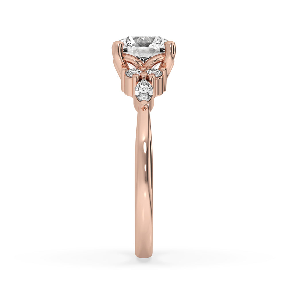 Round Diamond With 4 Round Side Stones Ring
