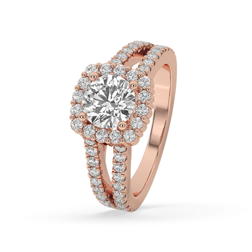 Split Shank Ring With Round Halo Diamond