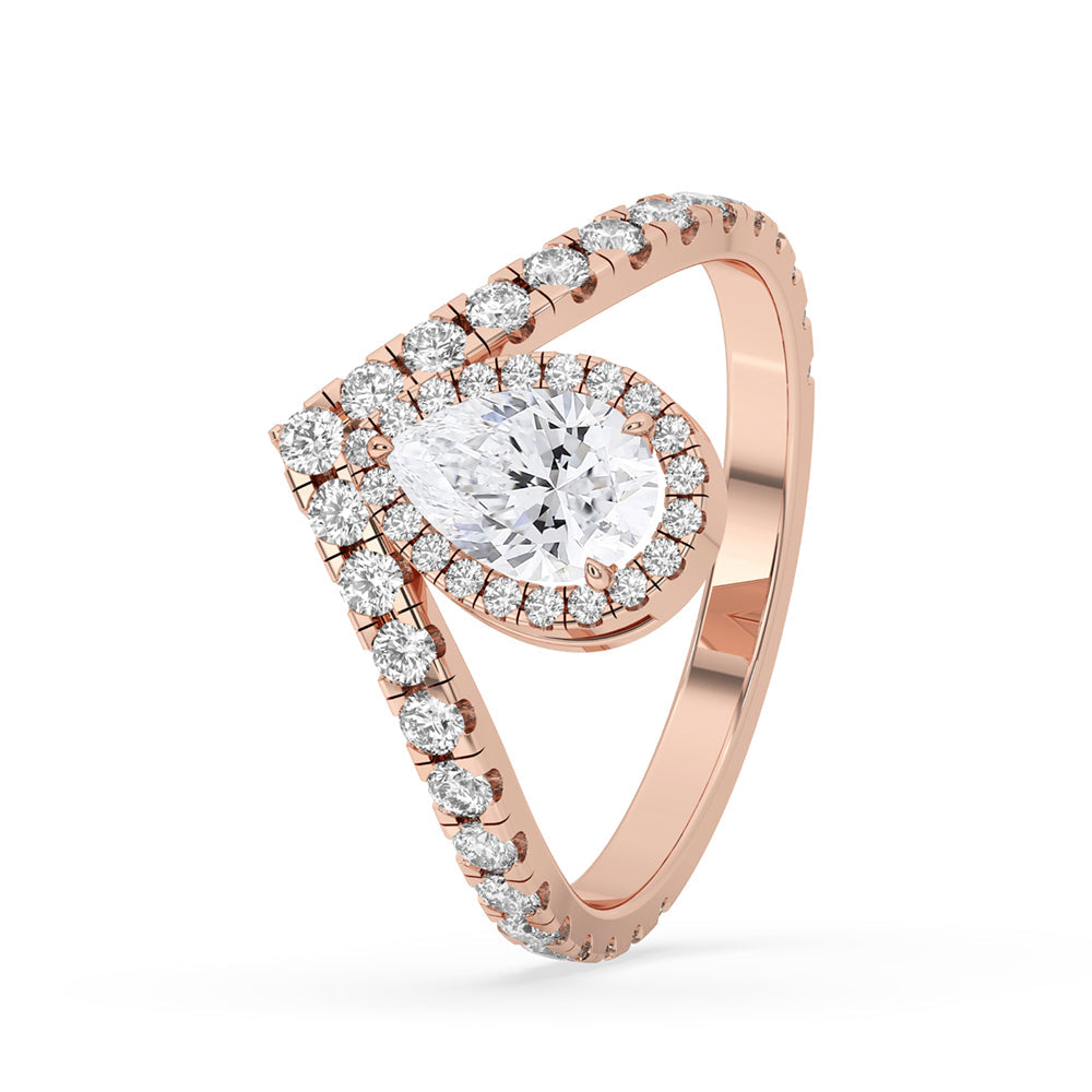 Pear Halo Engagement Ring With Chevron Style