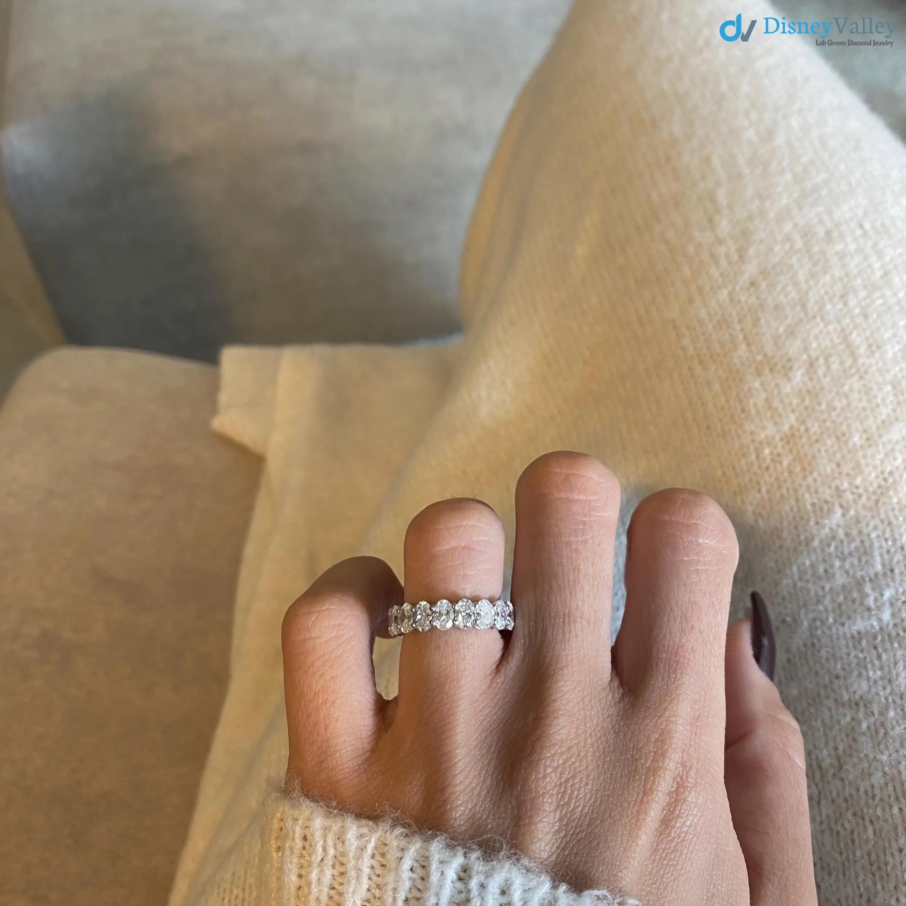 4 Carat D-VVS2 Oval Cut Lab Diamond Eternity Anniversary Wedding Band - DisneyValley