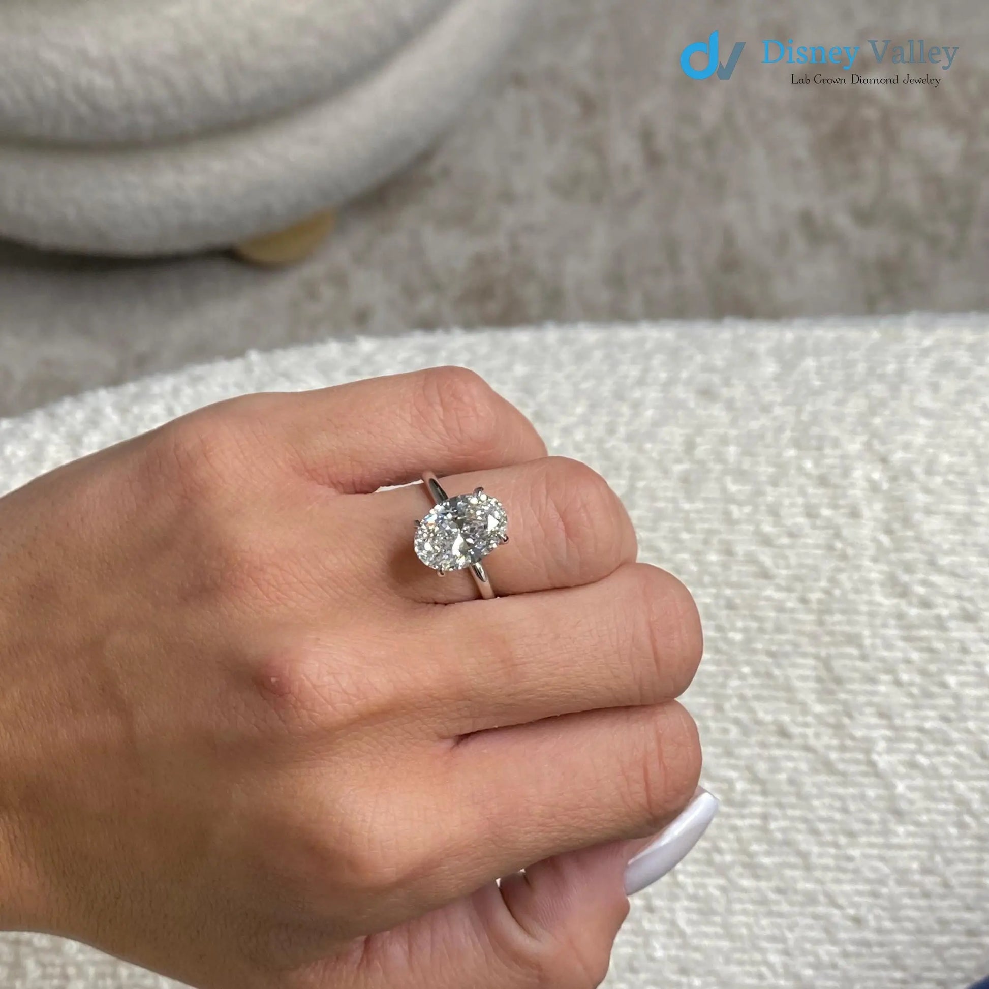 4 Carat Oval Cut Lab Grown Diamond Solitaire Engagement Ring - DisneyValley