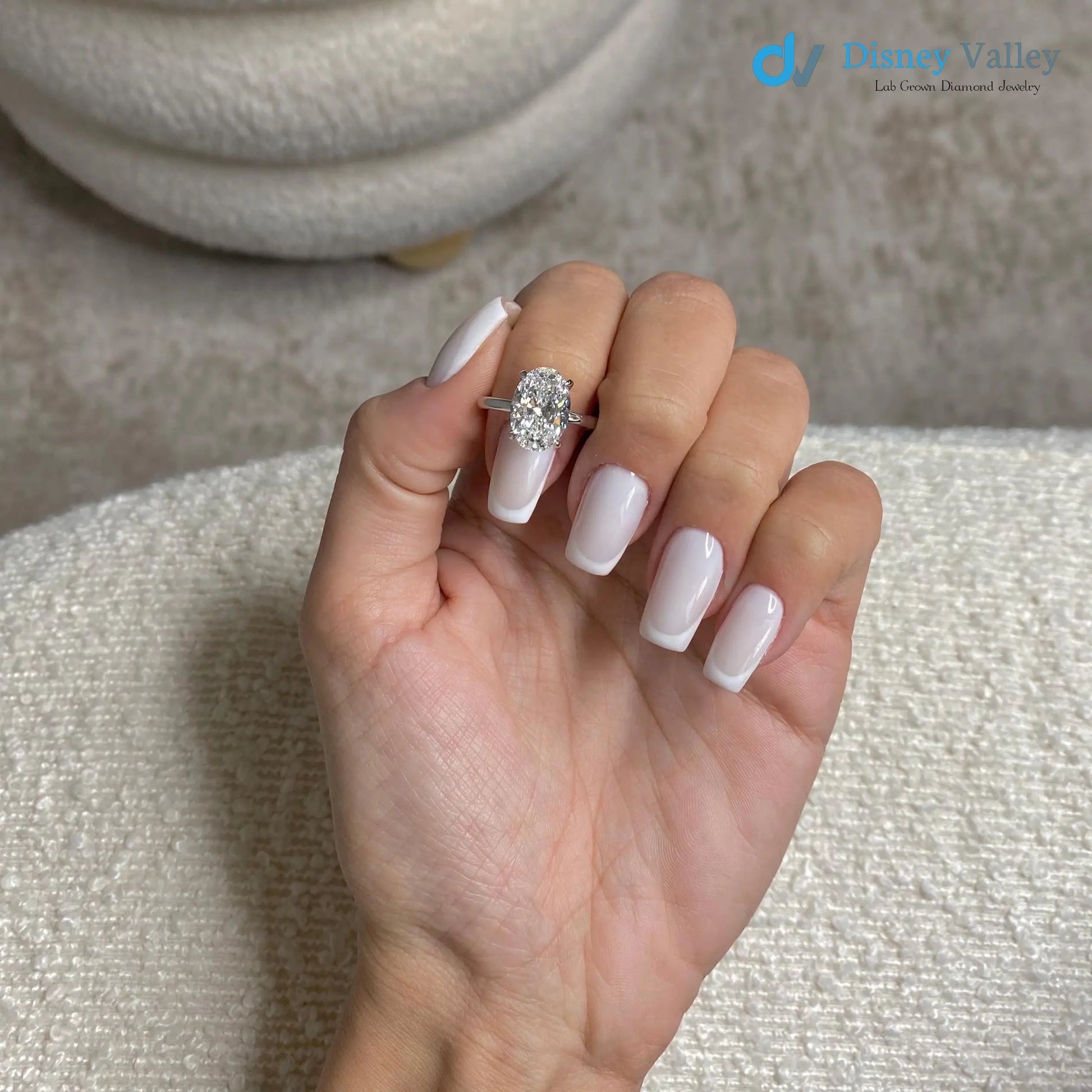 4 Carat Oval Cut Lab Grown Diamond Solitaire Engagement Ring - DisneyValley