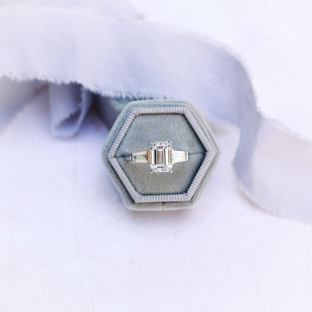 3.0 CT Emerald Cut Moissanite Three Stones Engagement Ring