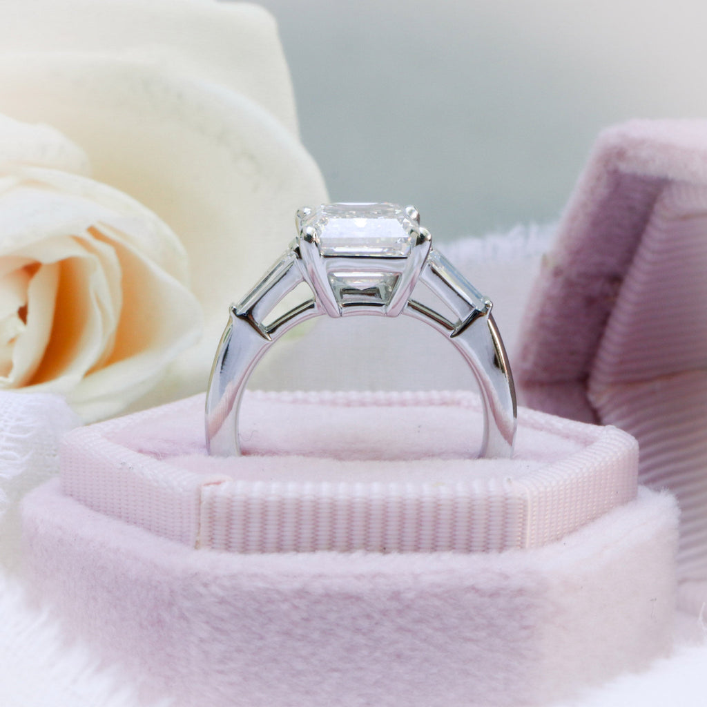 3.0 CT Emerald Cut Moissanite Three Stones Engagement Ring