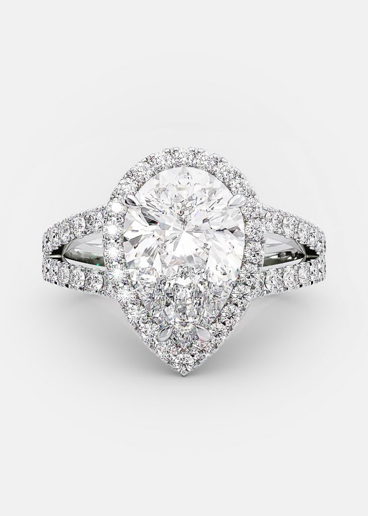 2.0 CT Pear Cut Moissanite Halo Engagement Ring