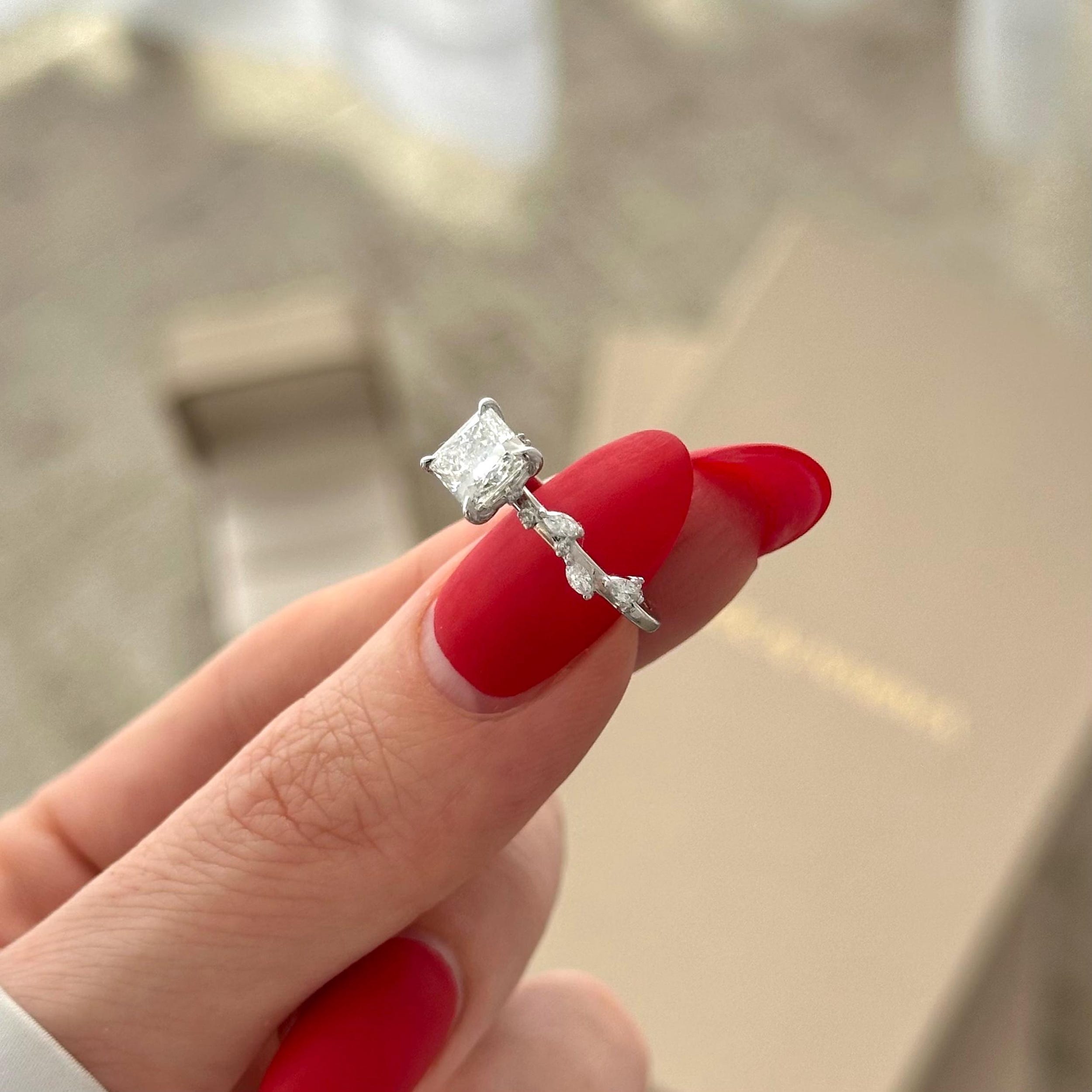 1.20 CT Princess Cut Moissanite Cluster Style Engagement Ring