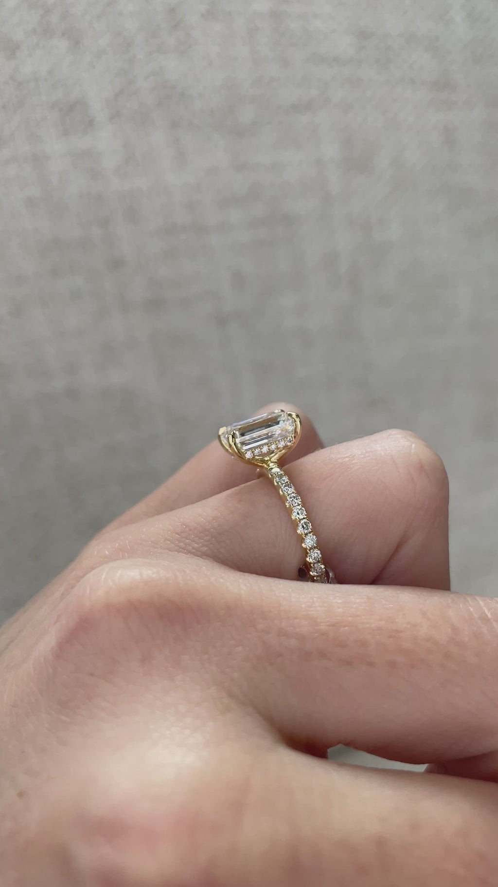 1.64-3.64 CT Emerald Cut Lab Grown Diamond Hidden Halo & Pave Engagement Ring