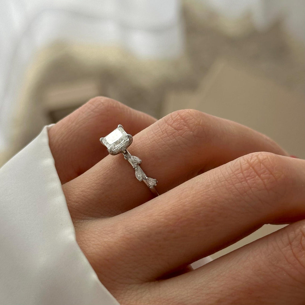 1.20 CT Princess Cut Moissanite Cluster Style Engagement Ring