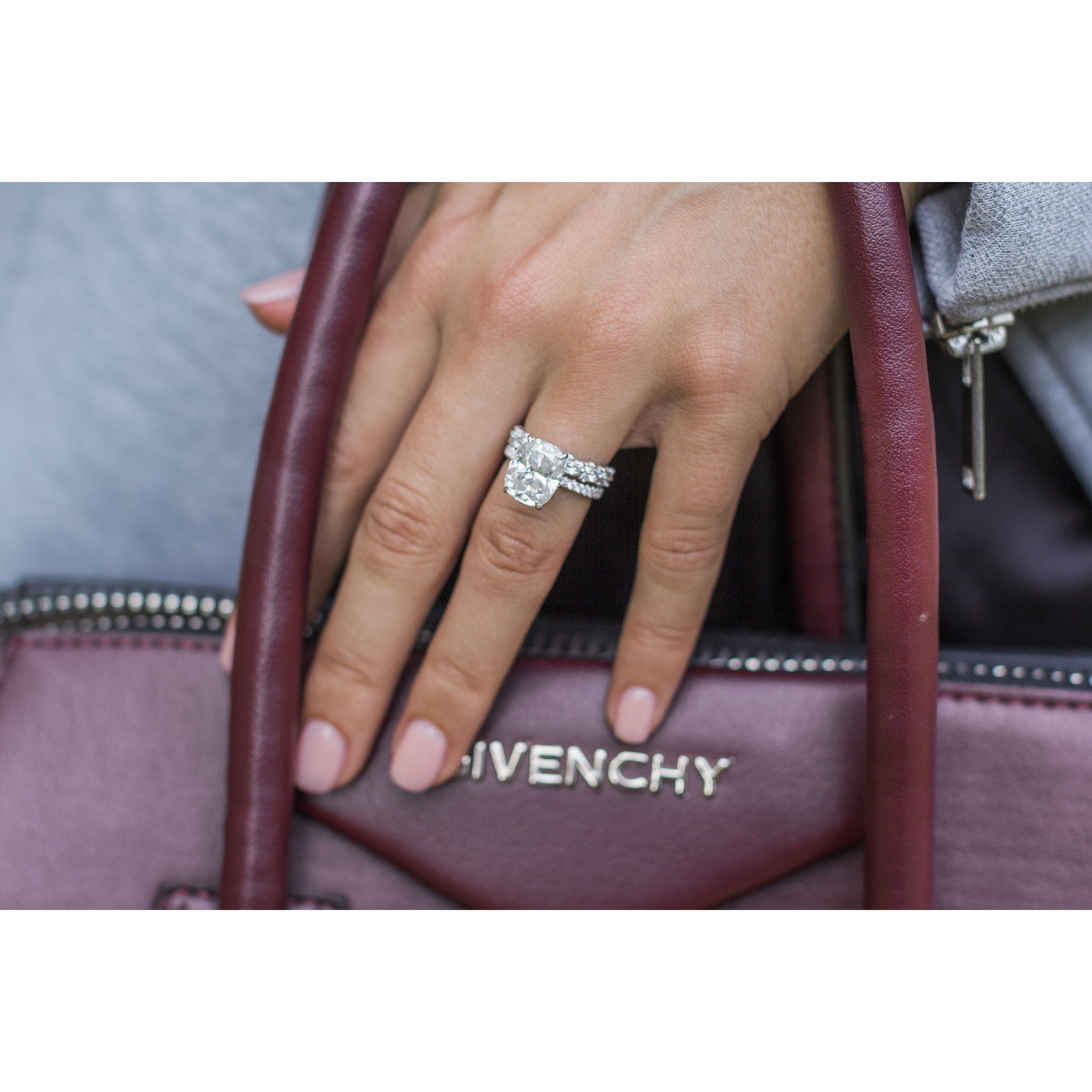 5.0 CT Elongated Cushion Moissanite Hidden Halo With Pave Setting Engagement Ring