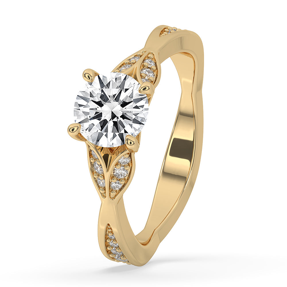 Round Cut Diamond Cathedral Engagement Ring