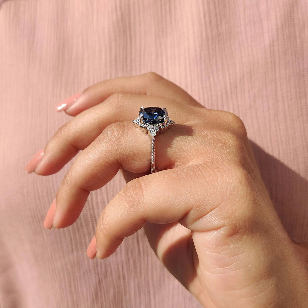 Royal Blue Oval Milgrain Engagement Ring