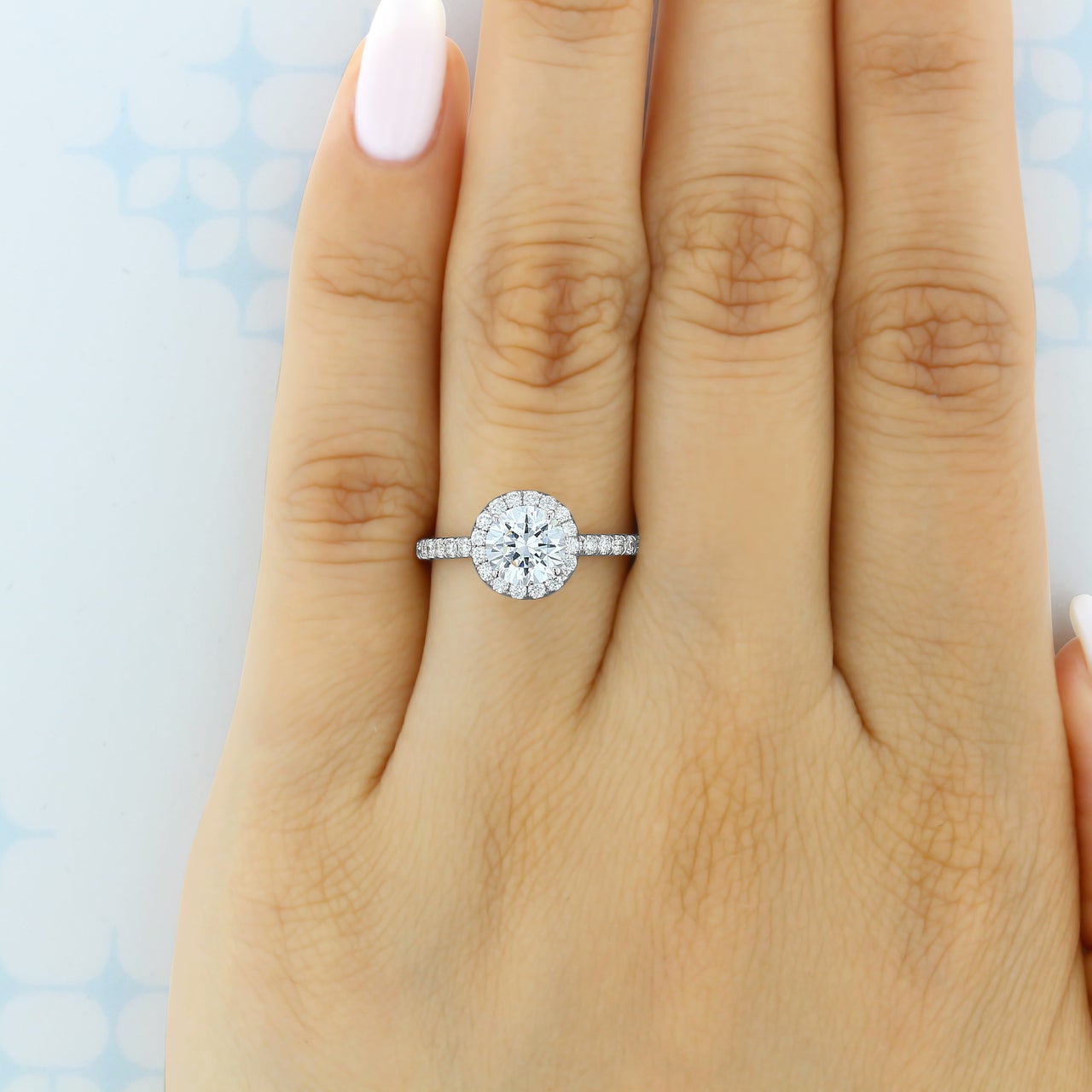 1.0CT Round Cut Halo Style Moissanite Engagement Ring
