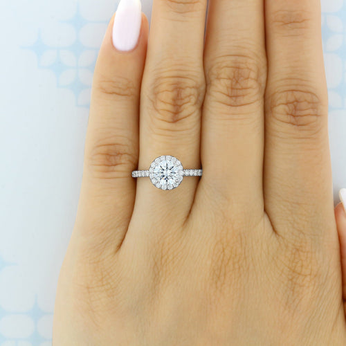 1.0CT Round Cut Halo Style Moissanite Engagement Ring