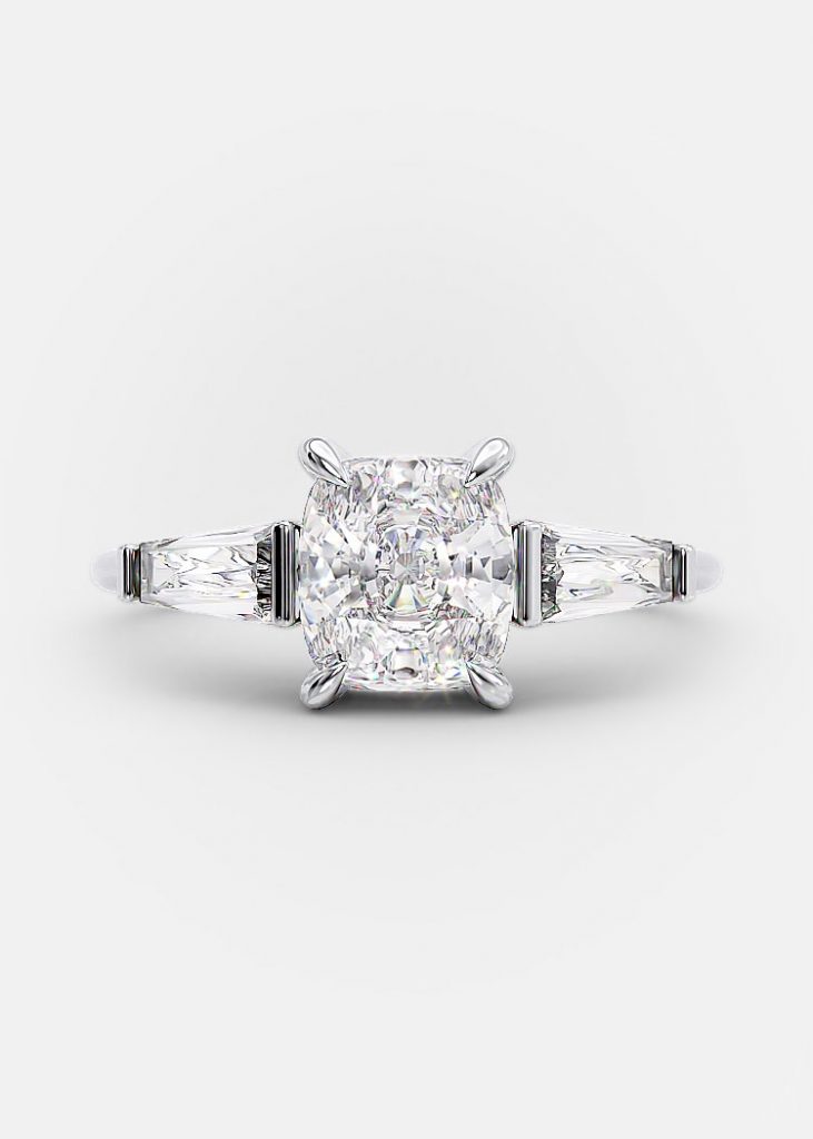 2.0 CT Cushion Cut Moissanite Three Stone Engagement Ring