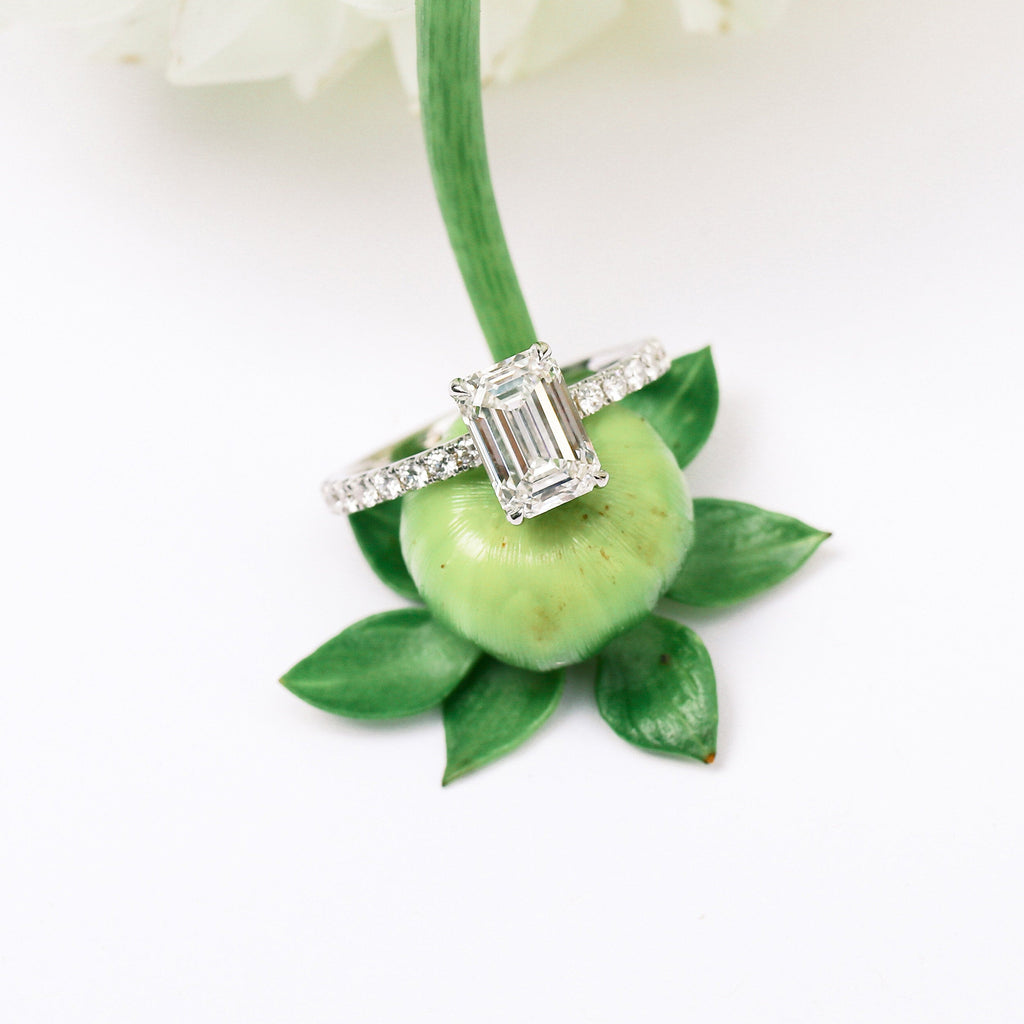 1.50 CT Emerald Cut Moissanite Pave Style Engagement Ring