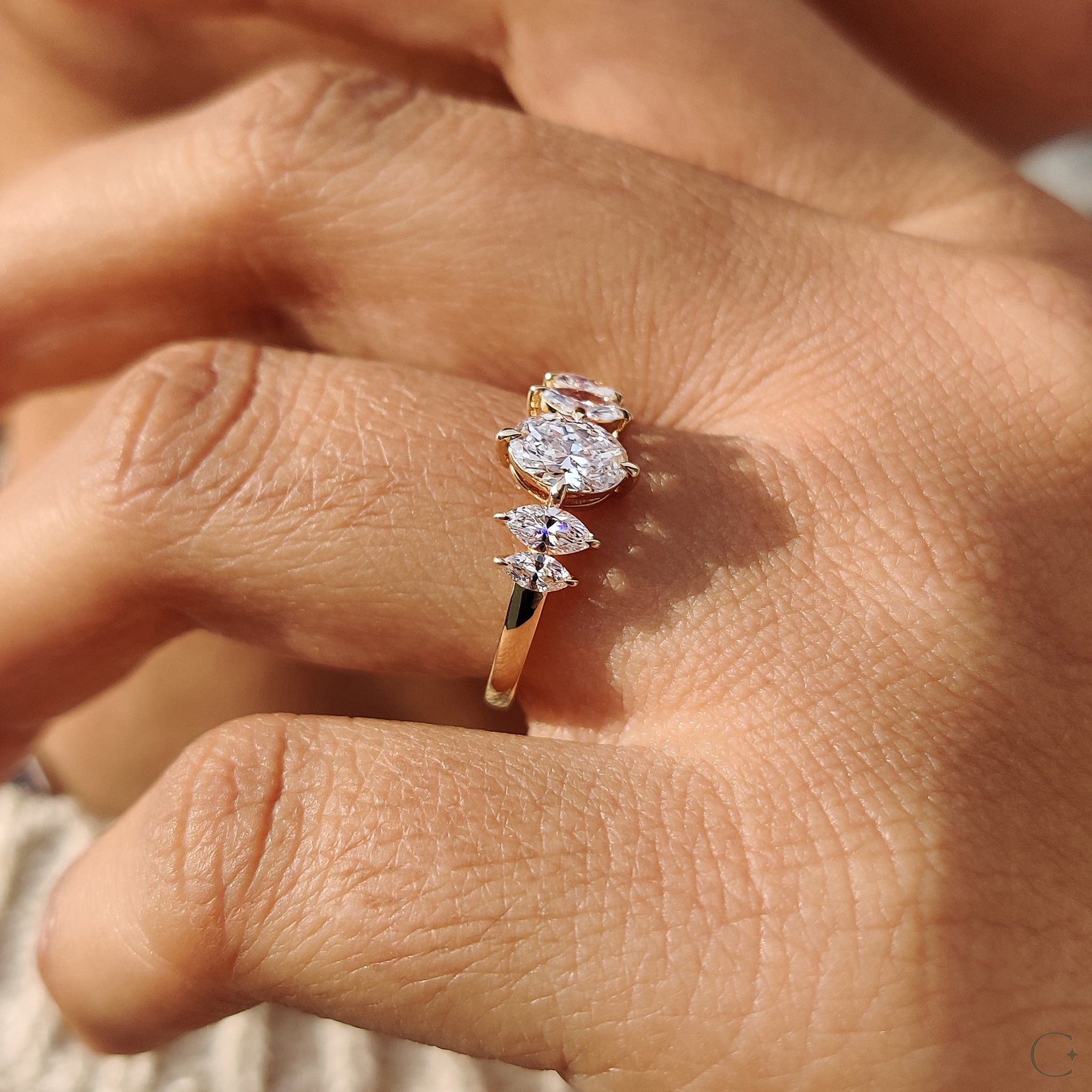 Oval And Marquise Cut 5 Stone Diamond Ring