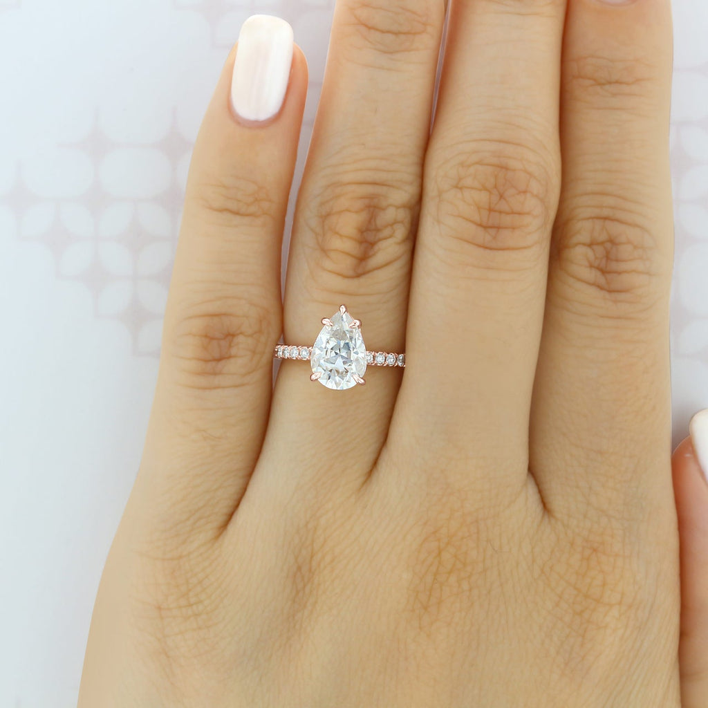 1.93CT Pear Cut Moissanite Hidden Halo Engagement Ring