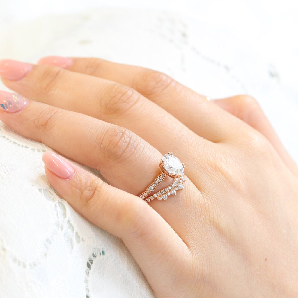 1.50CT Oval Cut Moissanite Pave Bridal Ring Set