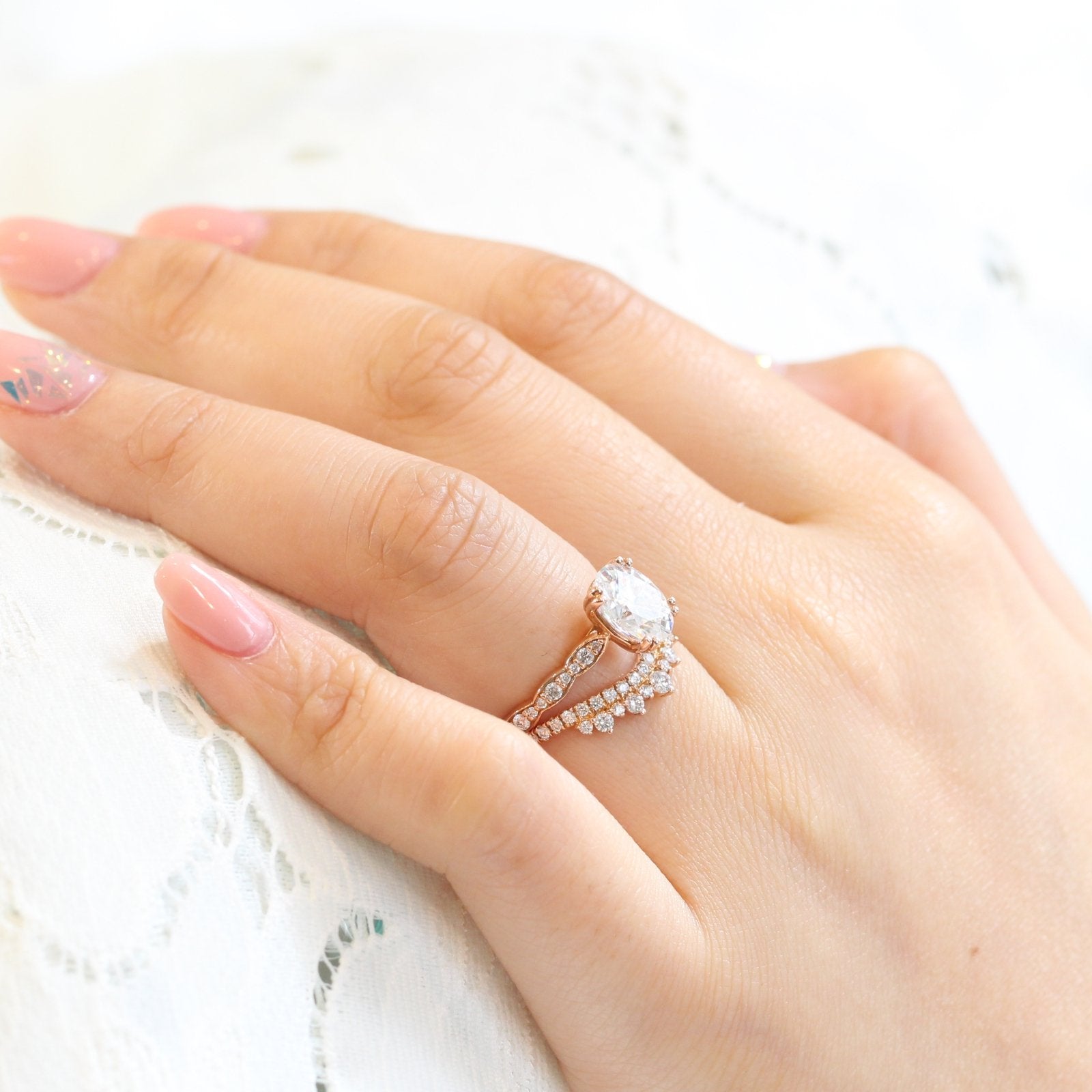 1.50CT Oval Cut Moissanite Pave Bridal Ring Set