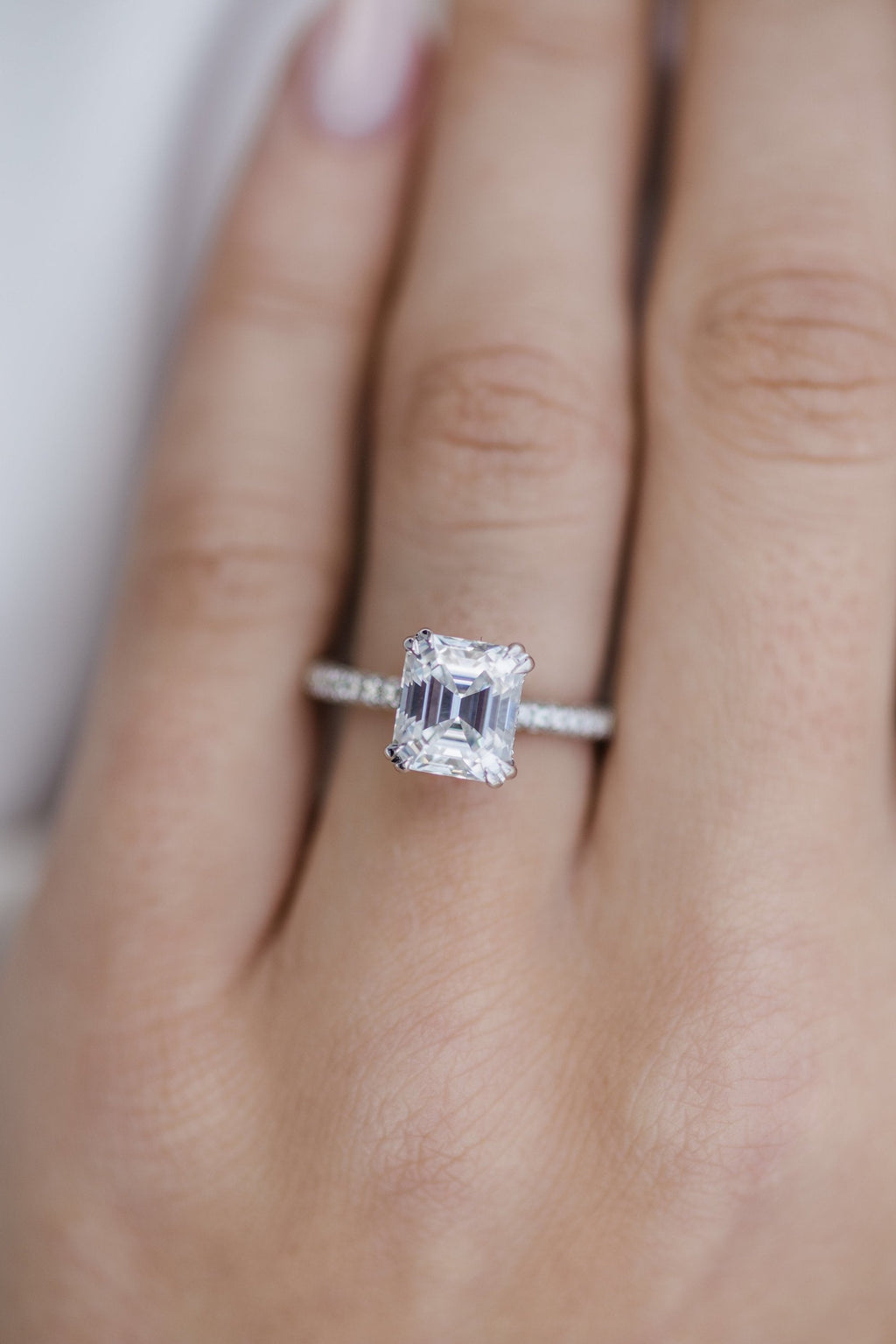2.30 CT Emerald Moissanite Hidden Halo Setting Engagement Ring
